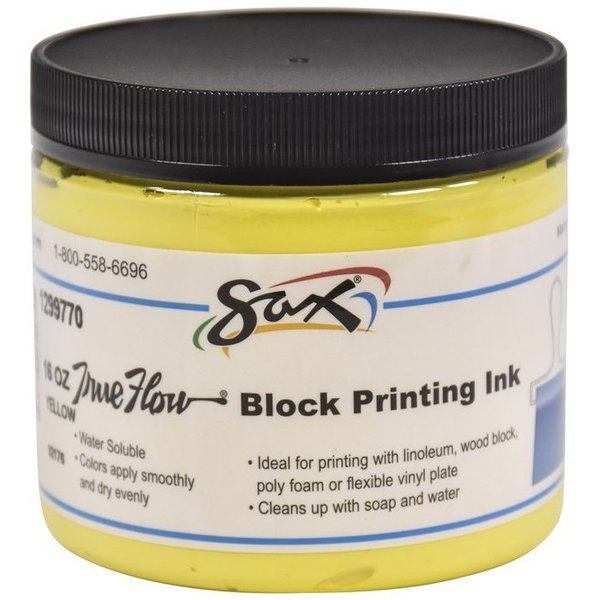 Sax True Flow Water Soluble Block Printing Ink, 1 Pint Jar, Primary Yellow 1299770